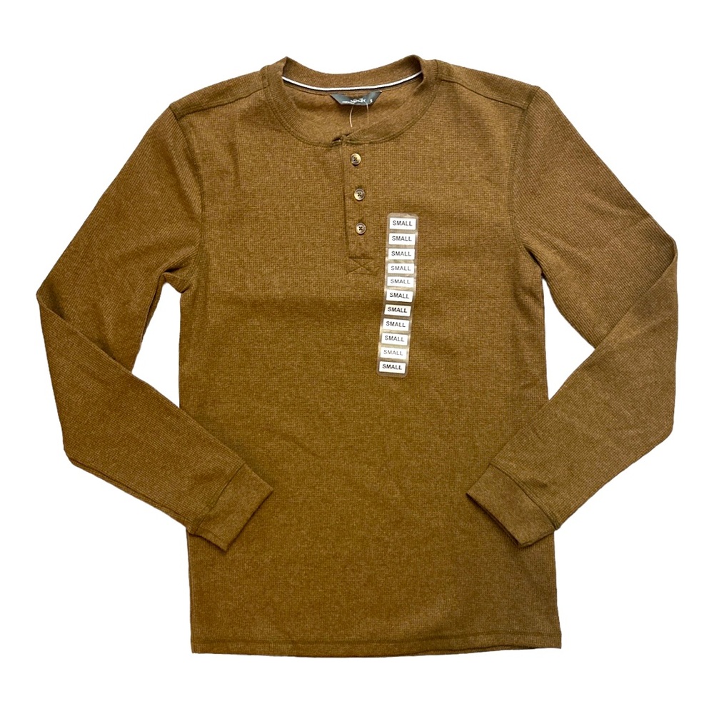 NWT Member's Mark Men's Waffle Knit Long Sleeve Thermal Henley Shirt